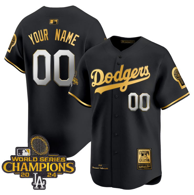 Men MLB Los Angeles Dodgers Custom black 2024 World Series Champions Patch Cooperstown Jersey style3